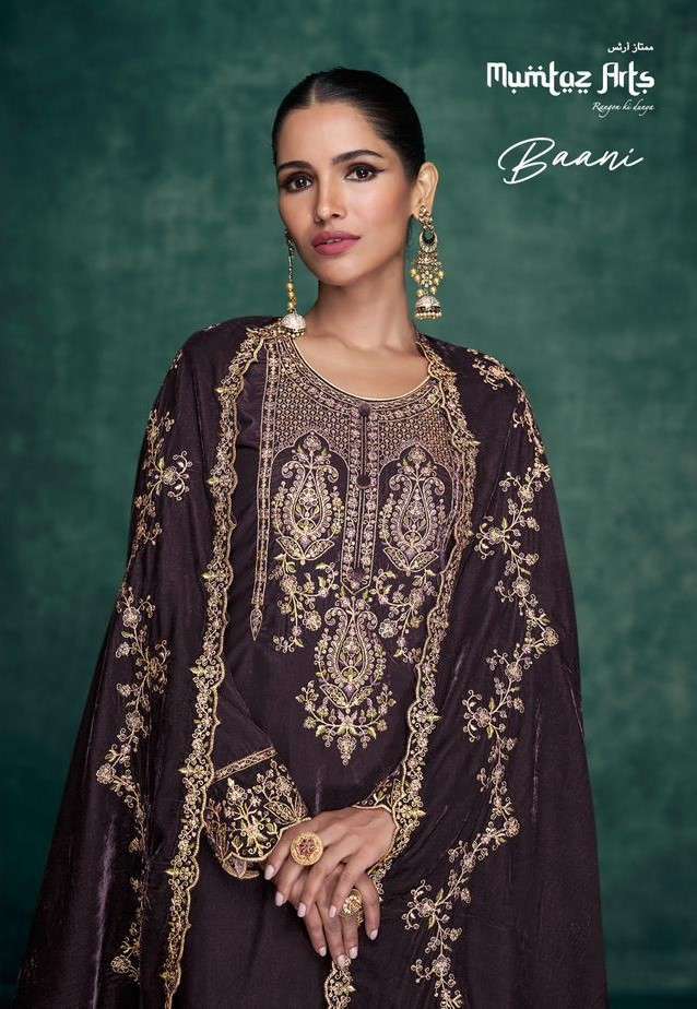 BAANI BY MUMTAZ ARTS 6001 TO 6004 SERIES PURE VELVET EMBROIDERY WINTER WEAR DRESSES