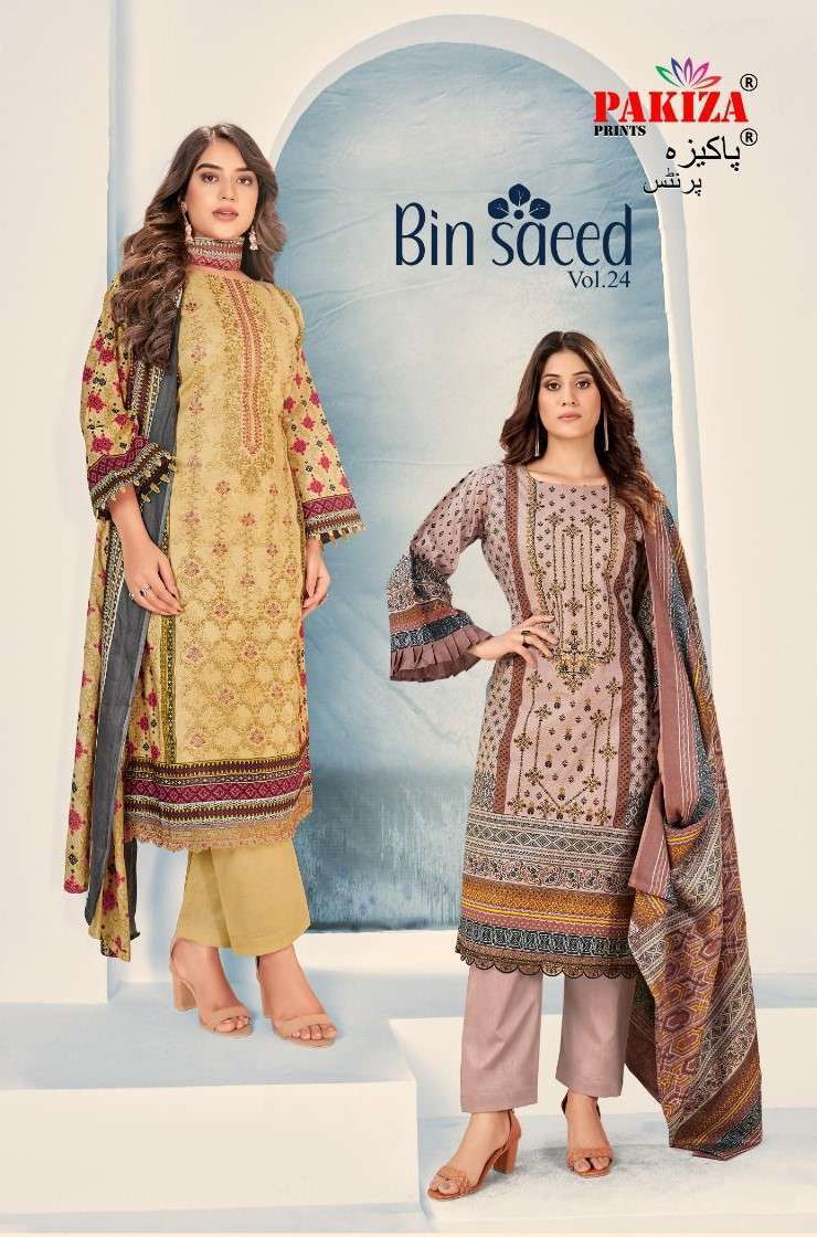 BIN SAEED VOL-24 BY PAKIZA PRINTS 2401 TO 2410 SERIES LAWN COTTON WORK PAKISTANI DRESSES