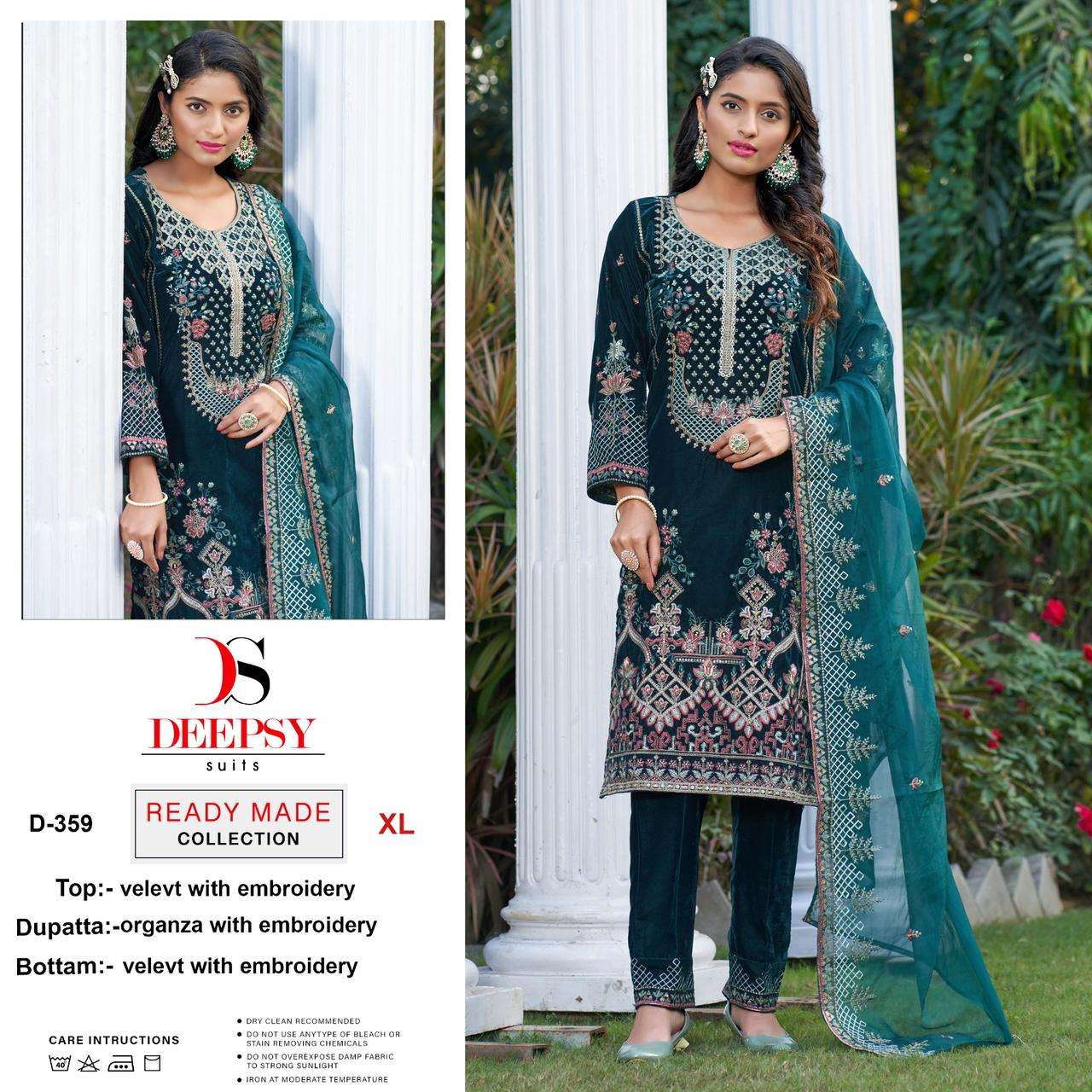 D-359 HI DESIGN BY DEEPSY SUITS VELVET HEAVY EMBRODIERY WORK PAKISTANI READYMADE DRESS