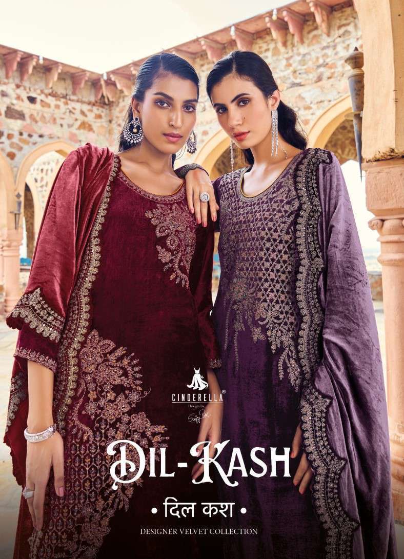 DIL-KASH BY CINDERELLA 10481 TO 10486 SERIES VISCOSE VELVET WORK WINTER WEAR DRESSES