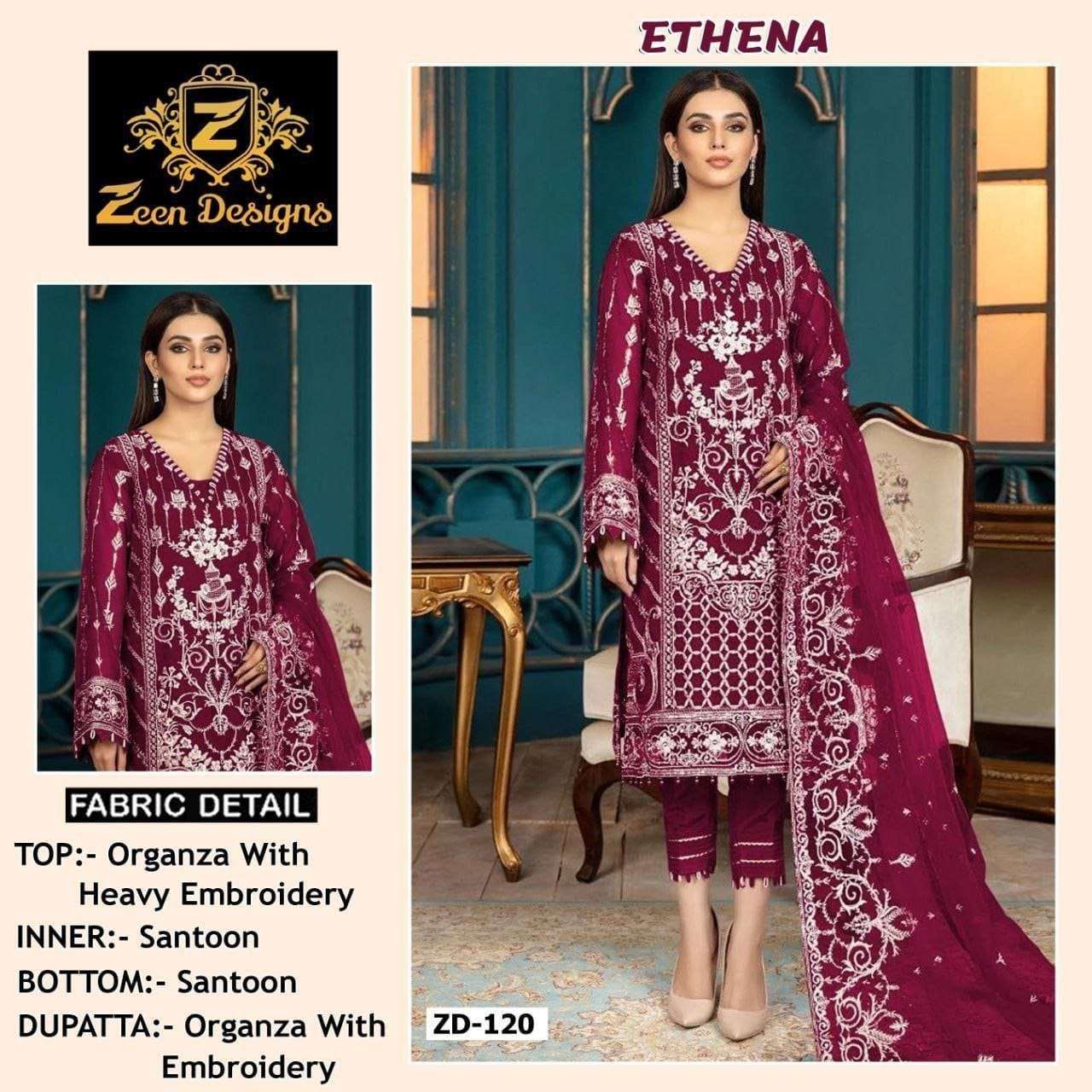 ETHENA ZD-120 BY ZEEN DESIGNS ORGANZA EMBROIDERY WORK PAKISTANI DRESS