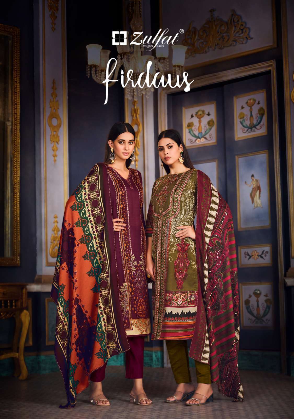 FIRDAUS BY ZULFAT 519-001 TO 519-010 SERIES WOOL PASHMINA PRINT WINTER WEAR DRESSES