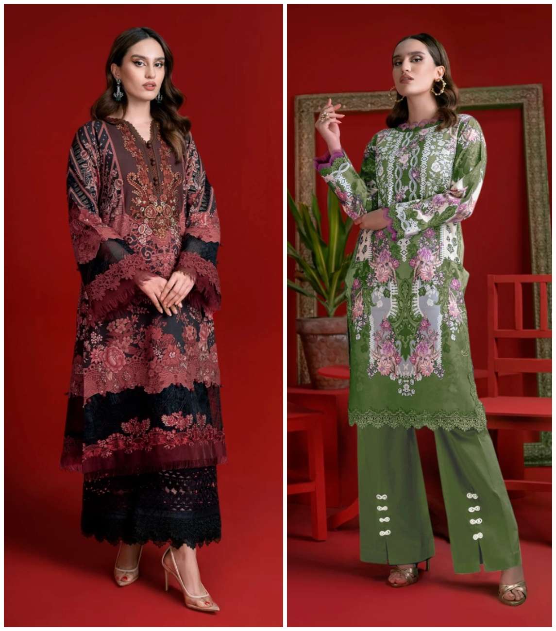 FIRDOUS 412 & 414 HITS BY TAJ CREATION COTTON PRINT WORK PAKISTANI DRESSES