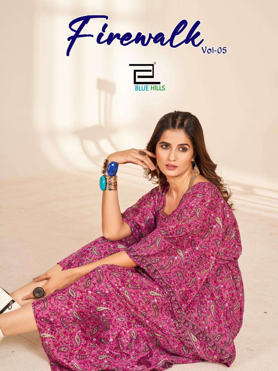 FIREWALK VOL-5 BY BLUE HILLS 5001 TO 5006 SERIES FRENCH CREPE PRINT KAFTANS