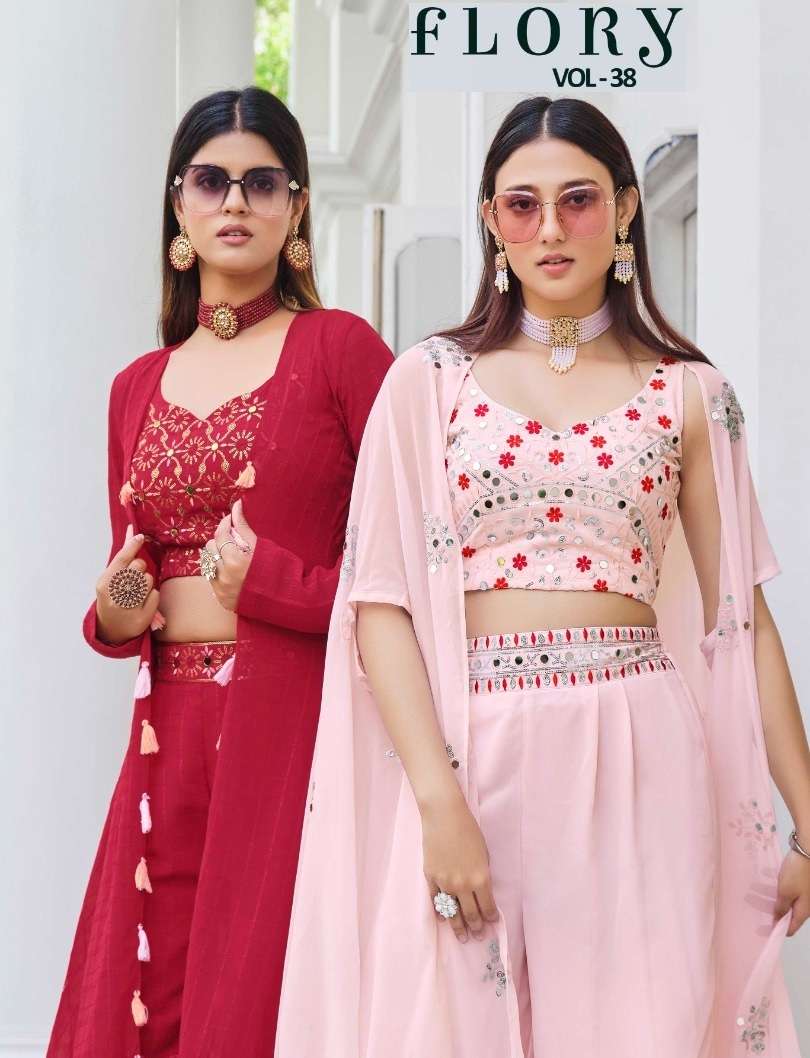 FLORY VOL-38 BY SHUBHKALA 4941 TO 4944 SERIES GEORGETTE WORK READYMADE CO-ORD SET