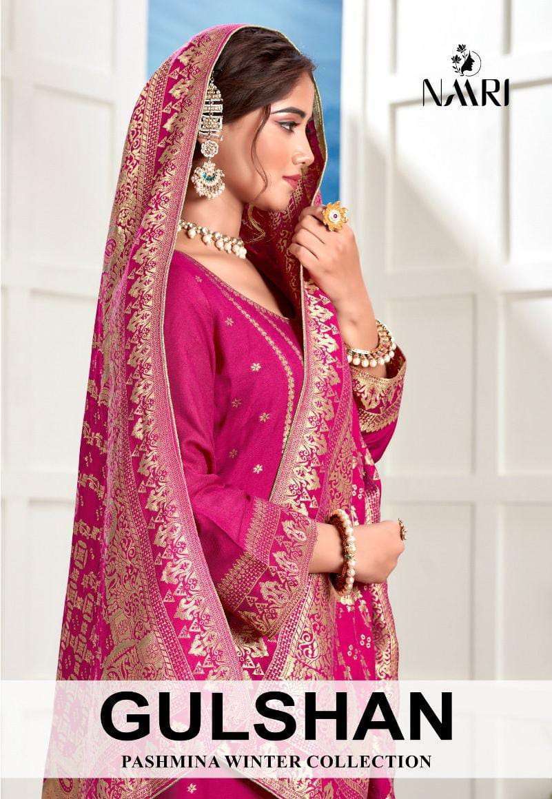 GULSHAN BY NAARI 56001 TO 56004 SERIES PASHMINA JACQUARD WORK WINTER WEAR DRESSES