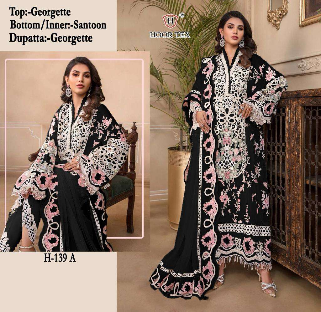 H-139 COLOURS BY HOOR TEX 139-A TO 139-D SERIES GEORGETTE EMBROIDERY PAKISTANI DRESSES