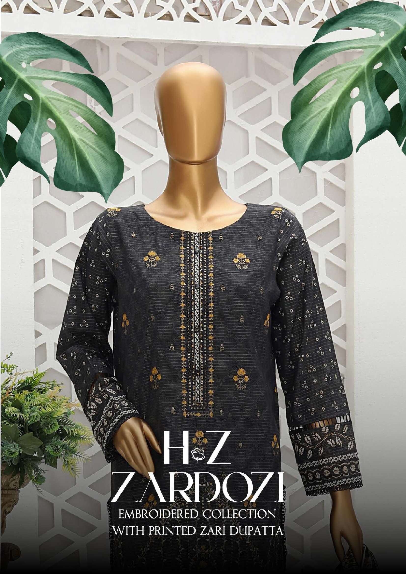 HZ ZARDOZI BY AQSAWHOLESALE PURE COTTON PRINT WORK ORIGINAL PAKISTANI DRESSES