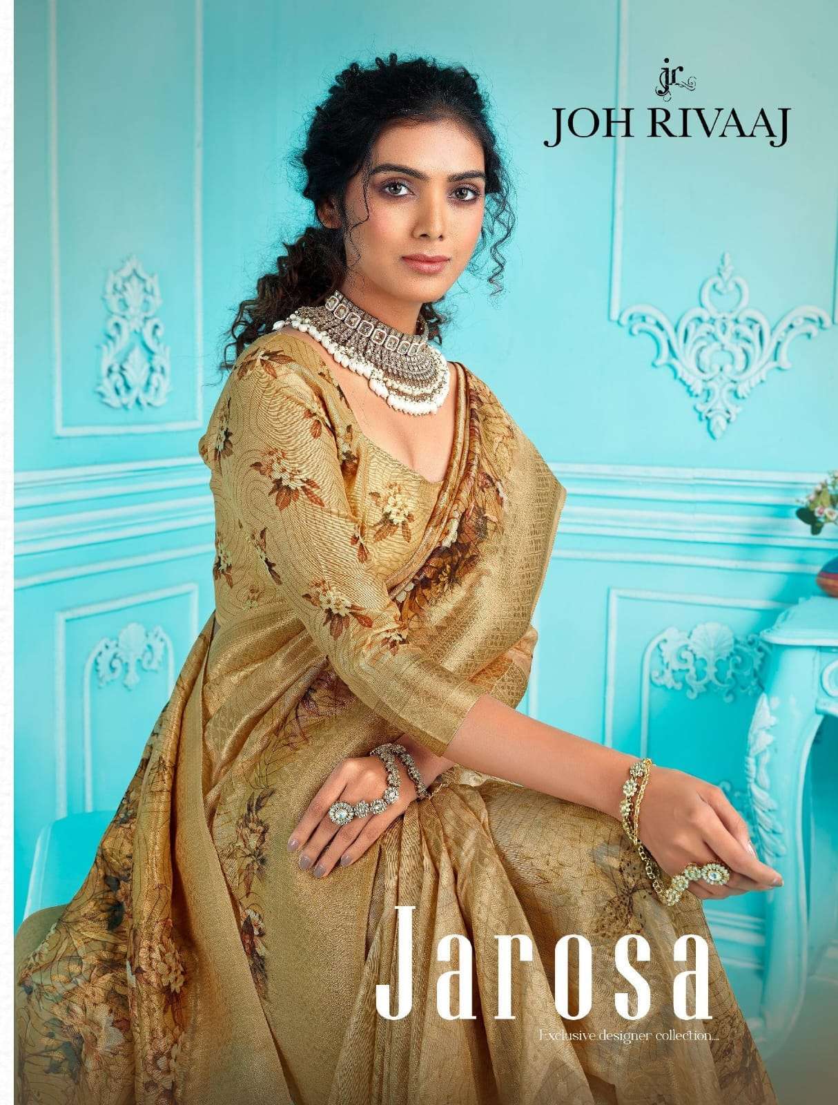 JAROSA BY JOH RIVAAJ 81001 TO 81009 SERIES ORGANZA PRINT WORK FESTIVE WEAR SAREES