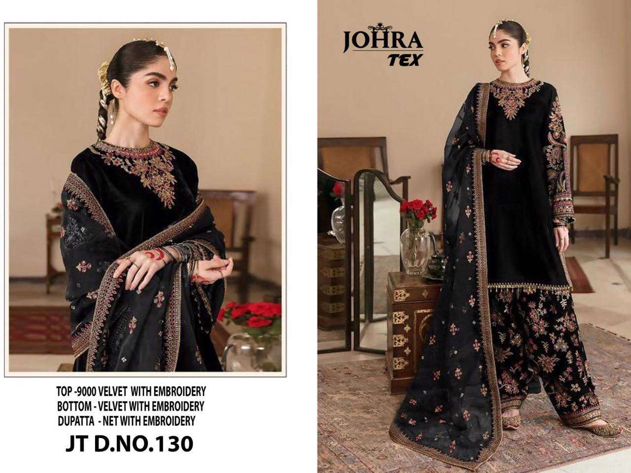 JT-130 HIT DESIGN BY JOHRA TEX VELVET EMBROIDERY PAKISTANI DRESS