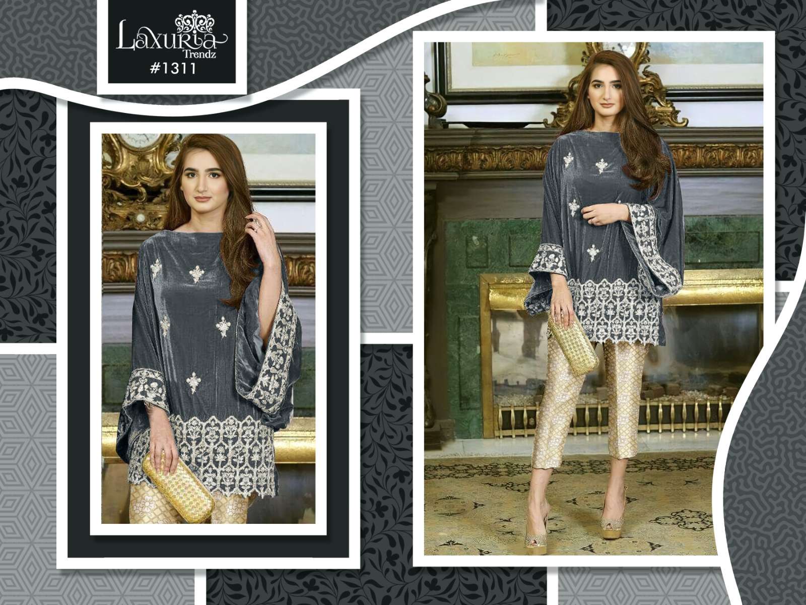 LAXURIA 1311 HIT DESIGN BY LAXURIA TRENDZ VELVET EMBROIDERY KURTI & PANT