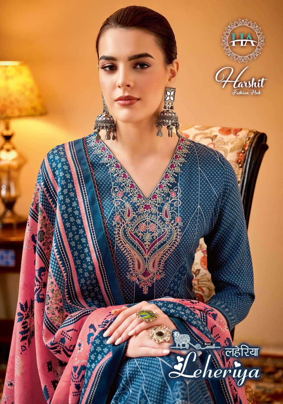 LEHERIYA BY HARSHIT 1394-001 TO 1394-008 SERIES PASHMINA PRINT WORK WINTER WEAR DRESSES