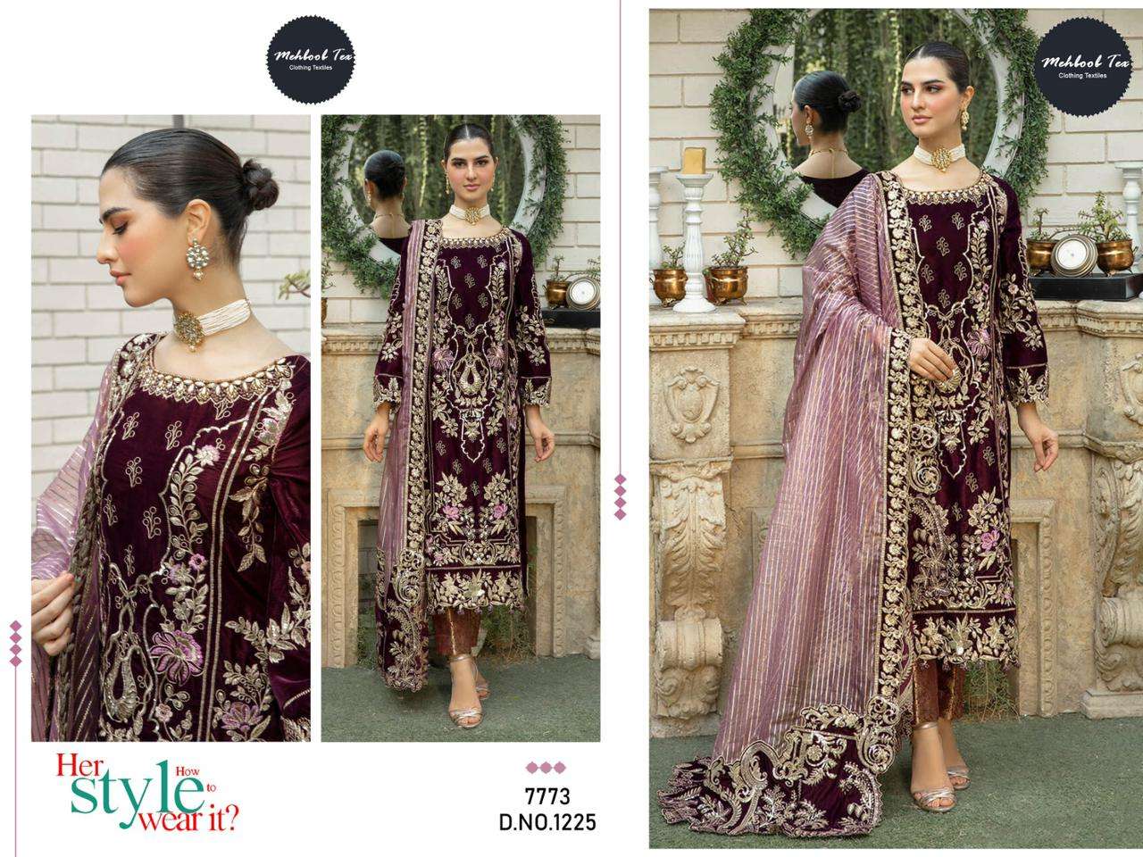 M-1225 HIT DESIGN BY MEHBOOB TEX VELVET HEAVY EMBROIDERY PAKISTANI DRESS