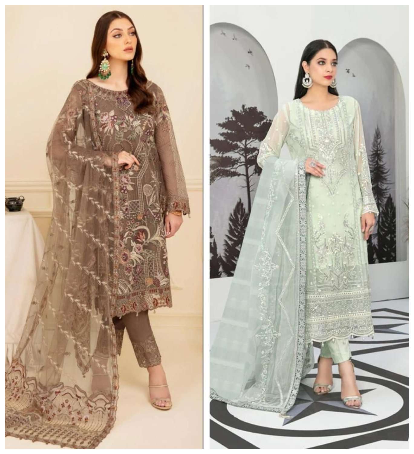 M-201 & 202 HITS BY MUSHQ FAUX GEORGETTE EMBROIDERY WORK PAKISTANI DRESSES