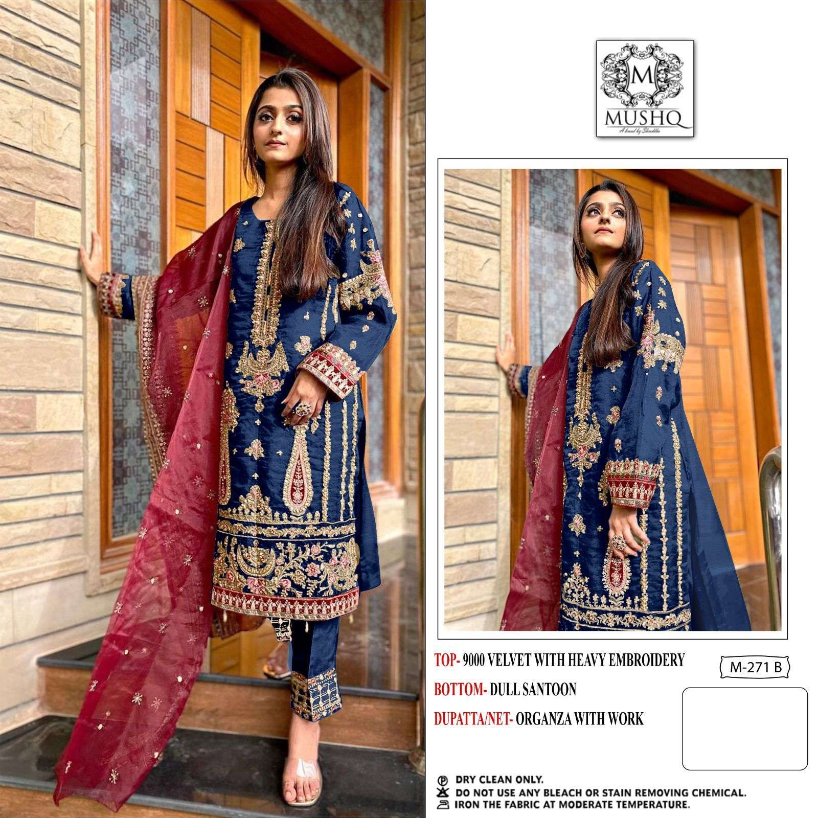 M-271 COLOURS BY MUSHQ 271-A TO 271-D SERIES VELVET EMBROIDERY WINTER WEAR DRESSES