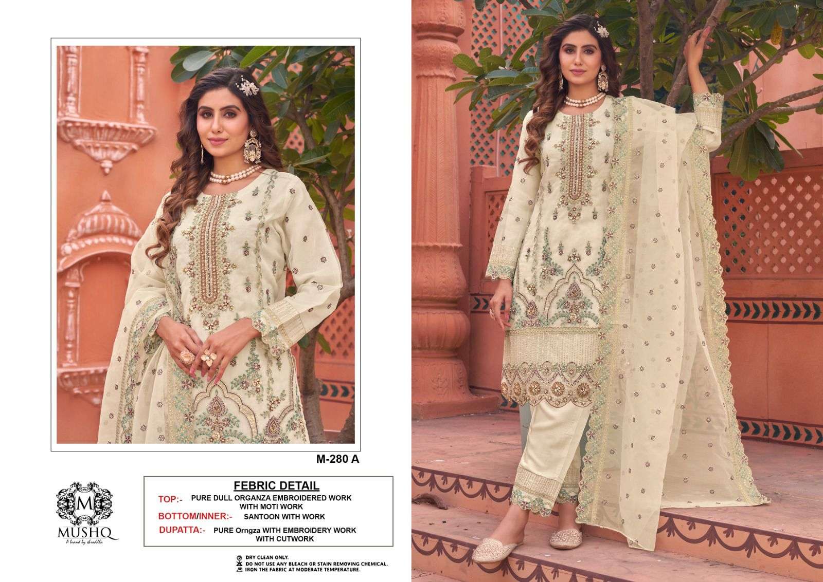 M-280 LIGHT COLOURS BY MUSHQ ORGANZA EMBROIDERY PAKISTANI DRESSES