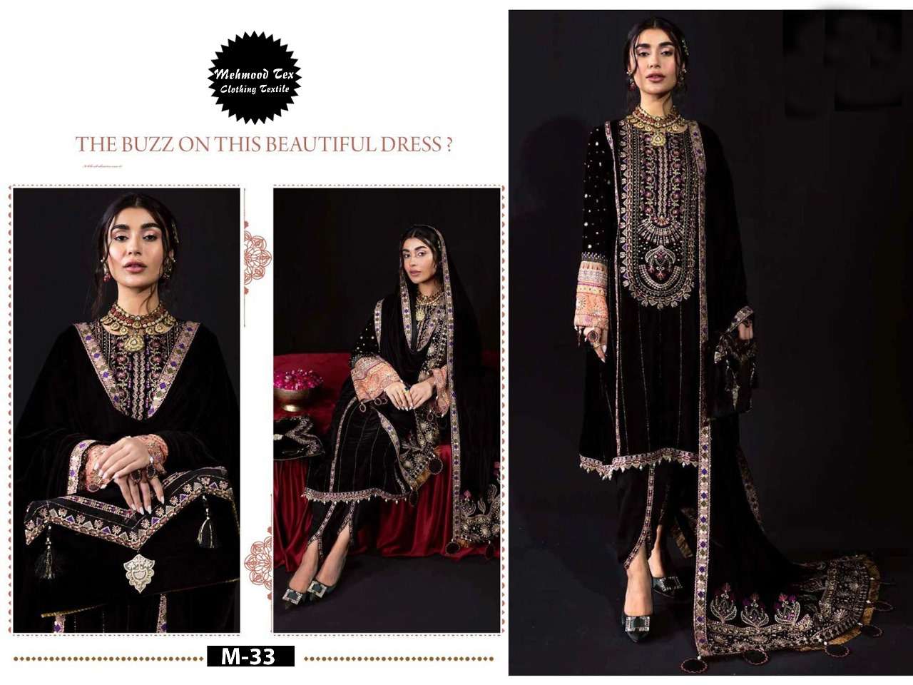 M-33 HIT DESIGN BY MEHBOOB TEX VELVET HEAVY EMBROIDERY PAKISTANI WINTER DRESS