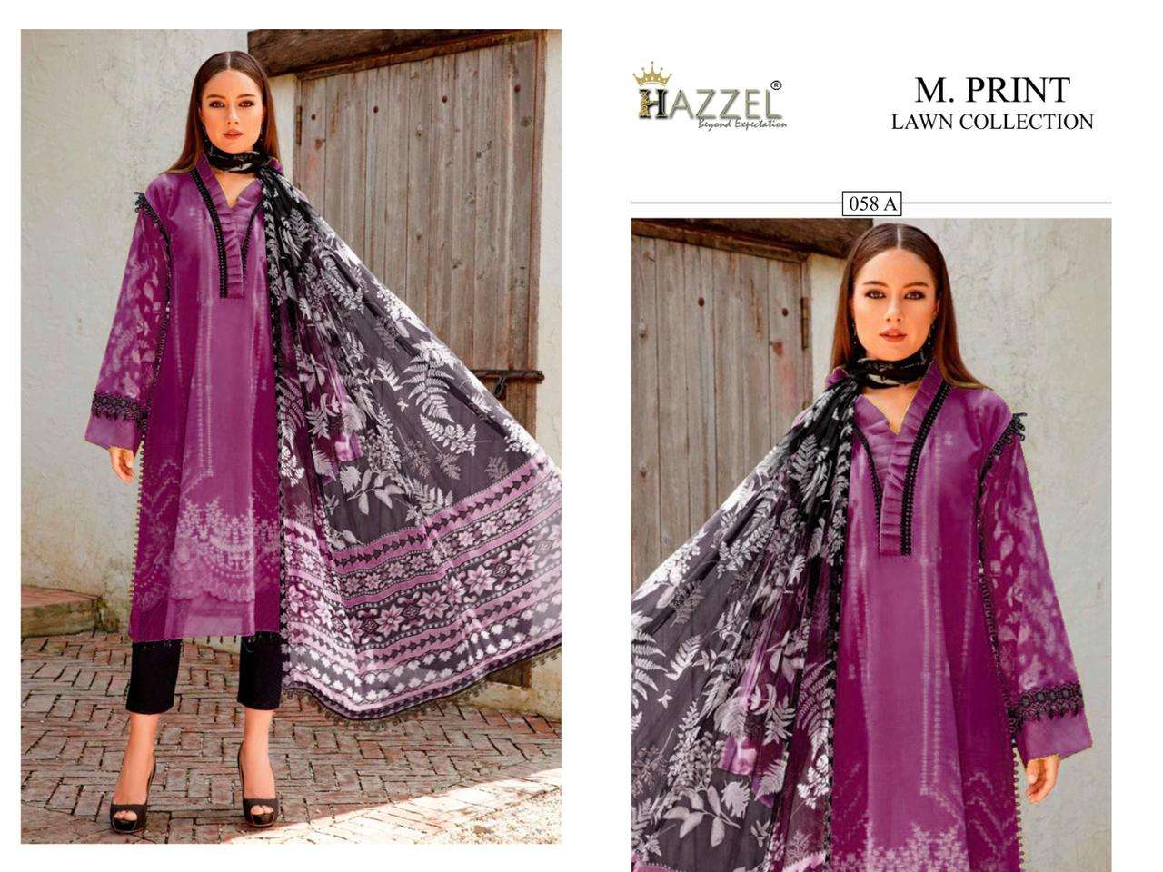 M PRINT 58 COLOURS BY HAZZEL 58-A TO 58-D SERIES COTTON PRINT WORK PAKISTANI DRESSES