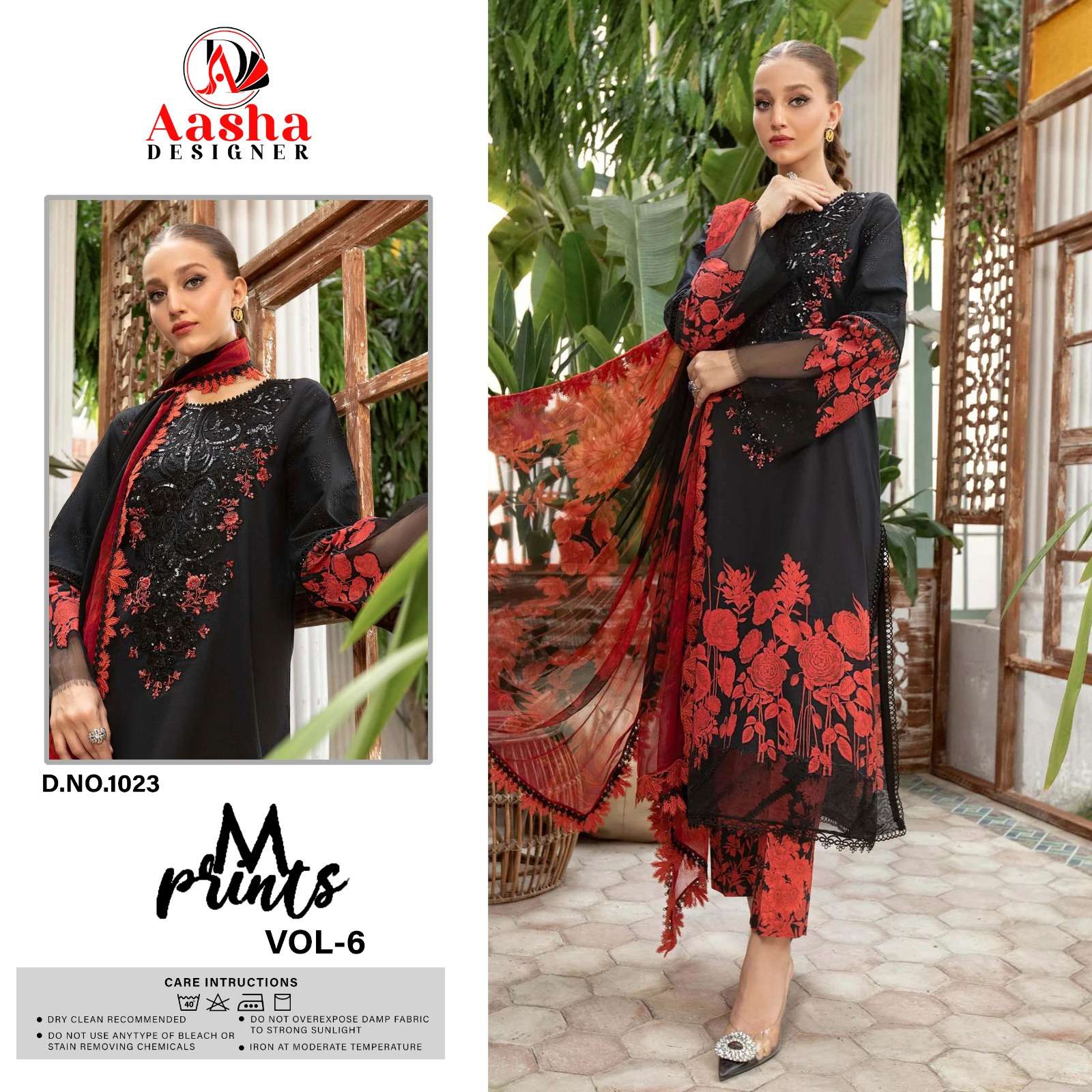 M PRINTS 1023 HIT DESIGN BY AASHA DESIGNER COTTON PRINT WORK PAKISTANI DRESS