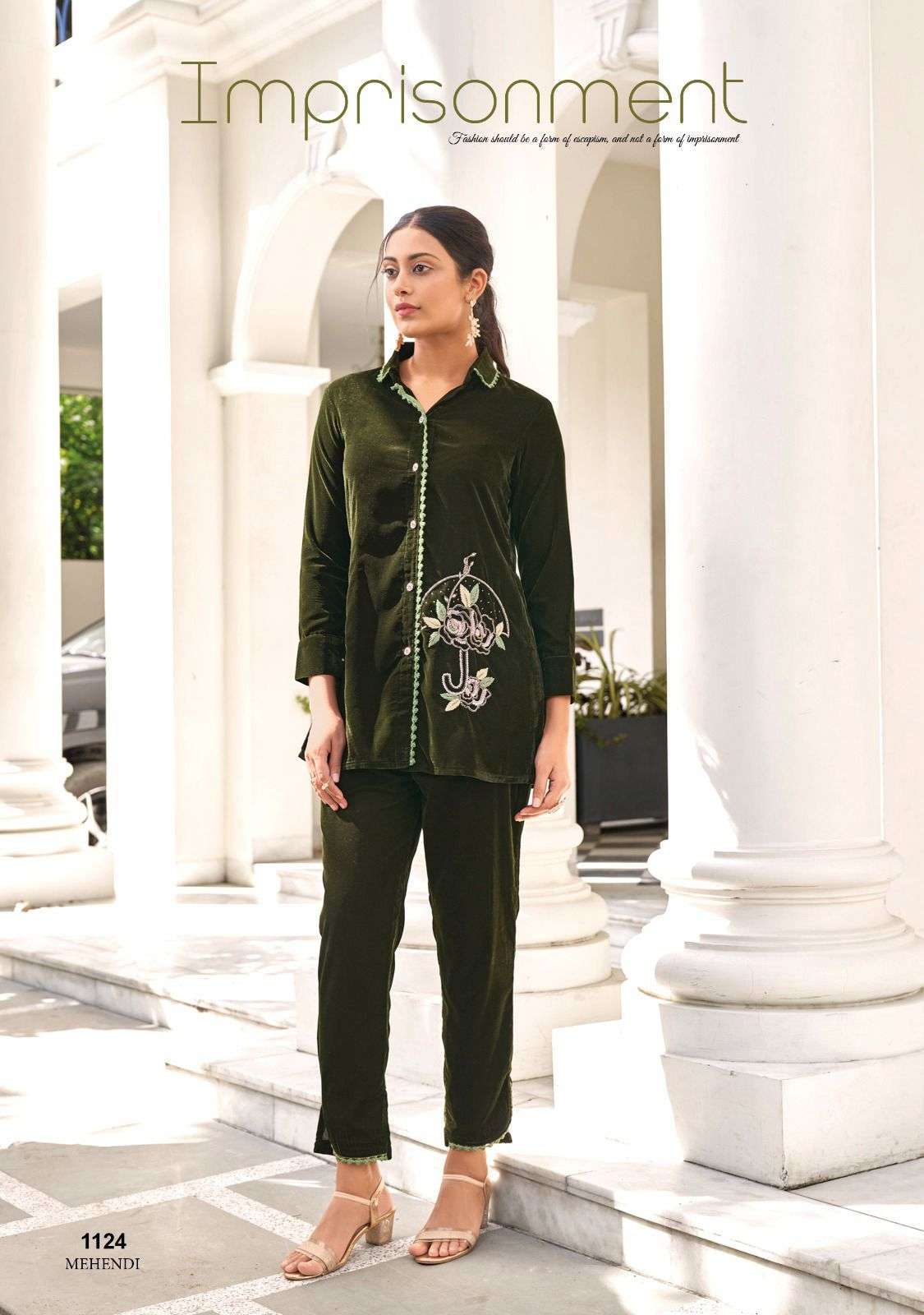 MARBLES VOL-3 BY LADY LEELA 1121 TO 1124 SERIES VELVET HAND WORK WINTER CO-ORD SET