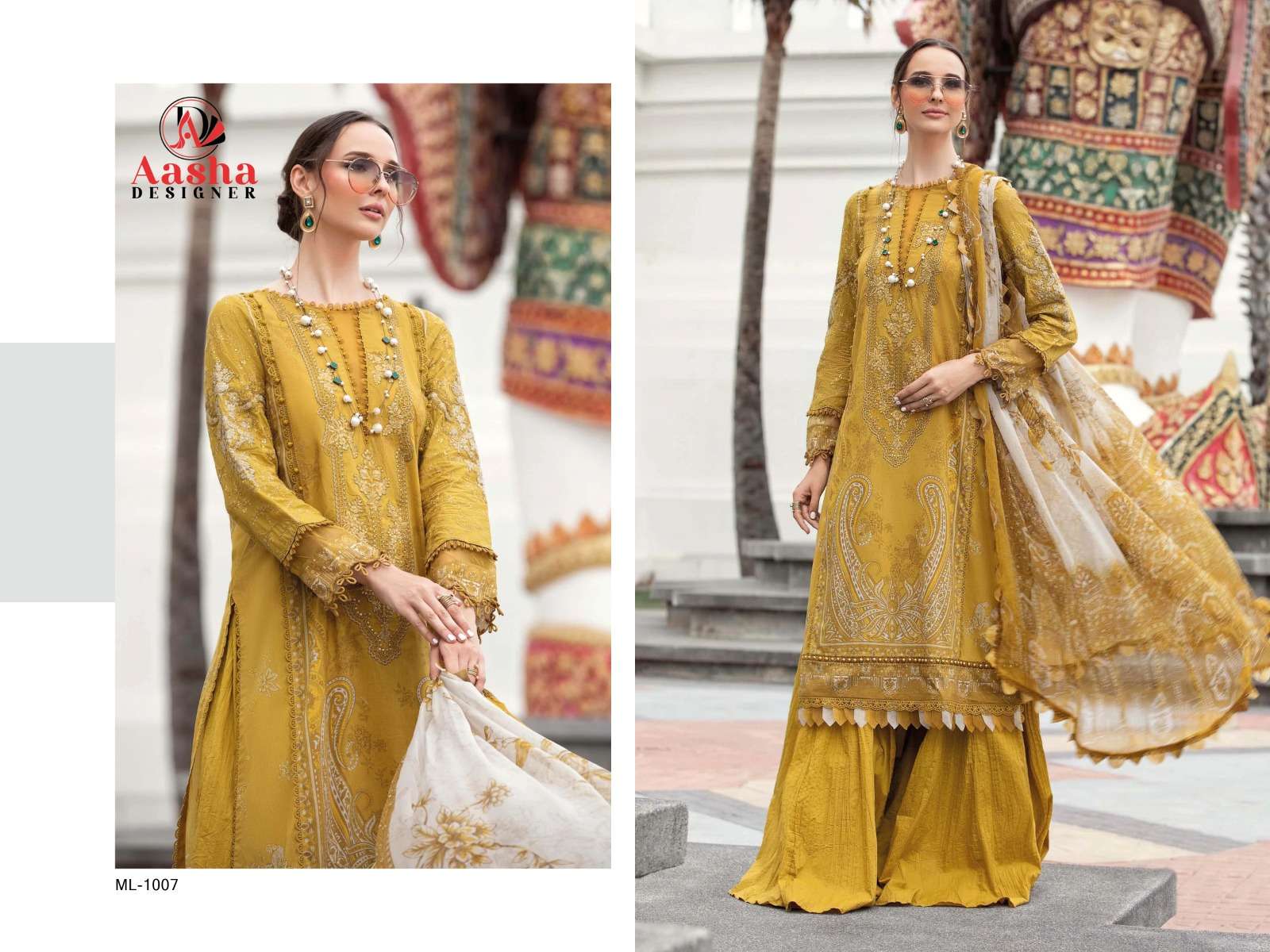 MARIA B 1007 HIT DESIGN BY AASHA DESIGNER COTTON PRINT WORK PAKISTANI DRESS