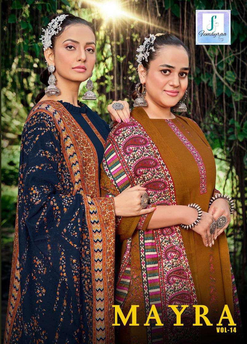 MAYRA VOL-14 BY AQSAWHOLESALE 1401 TO 1408 SERIES PASHMINA PRINT WINTER WEAR DRESSES