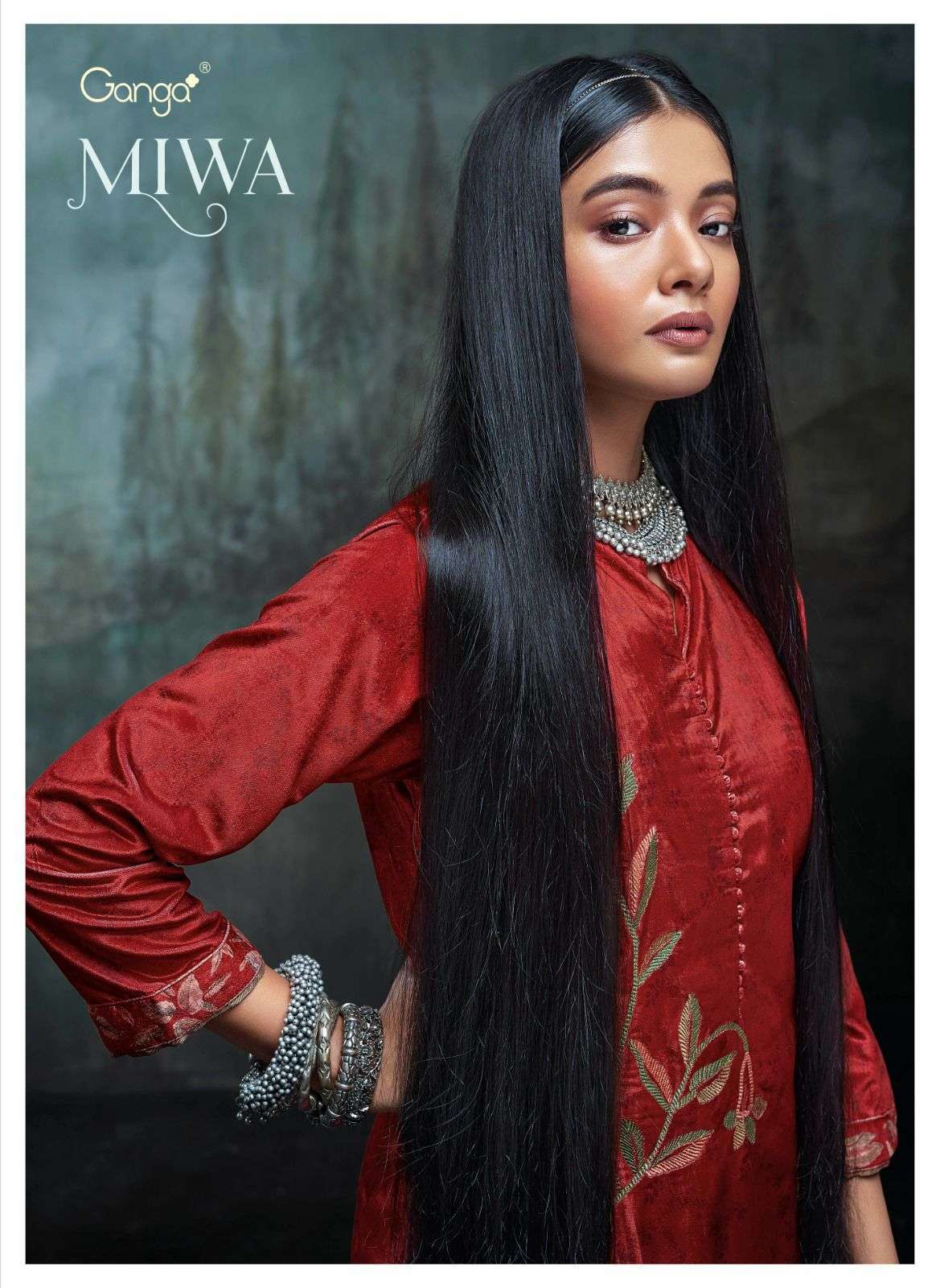 MIWA BY GANGA FASHIONS 1677 TO 1683 SERIES VELVET PRINT WORK WINTER WEAR DRESSES