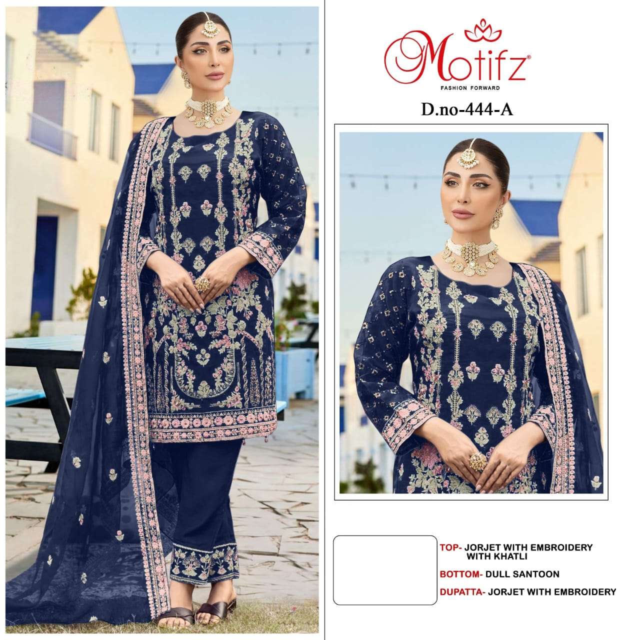 MOTIFZ 444 COLOURS BY MOTIFZ FASHION 444-A TO 444-D SERIES GEORGETTE WORK PAKISTANI DRESSES