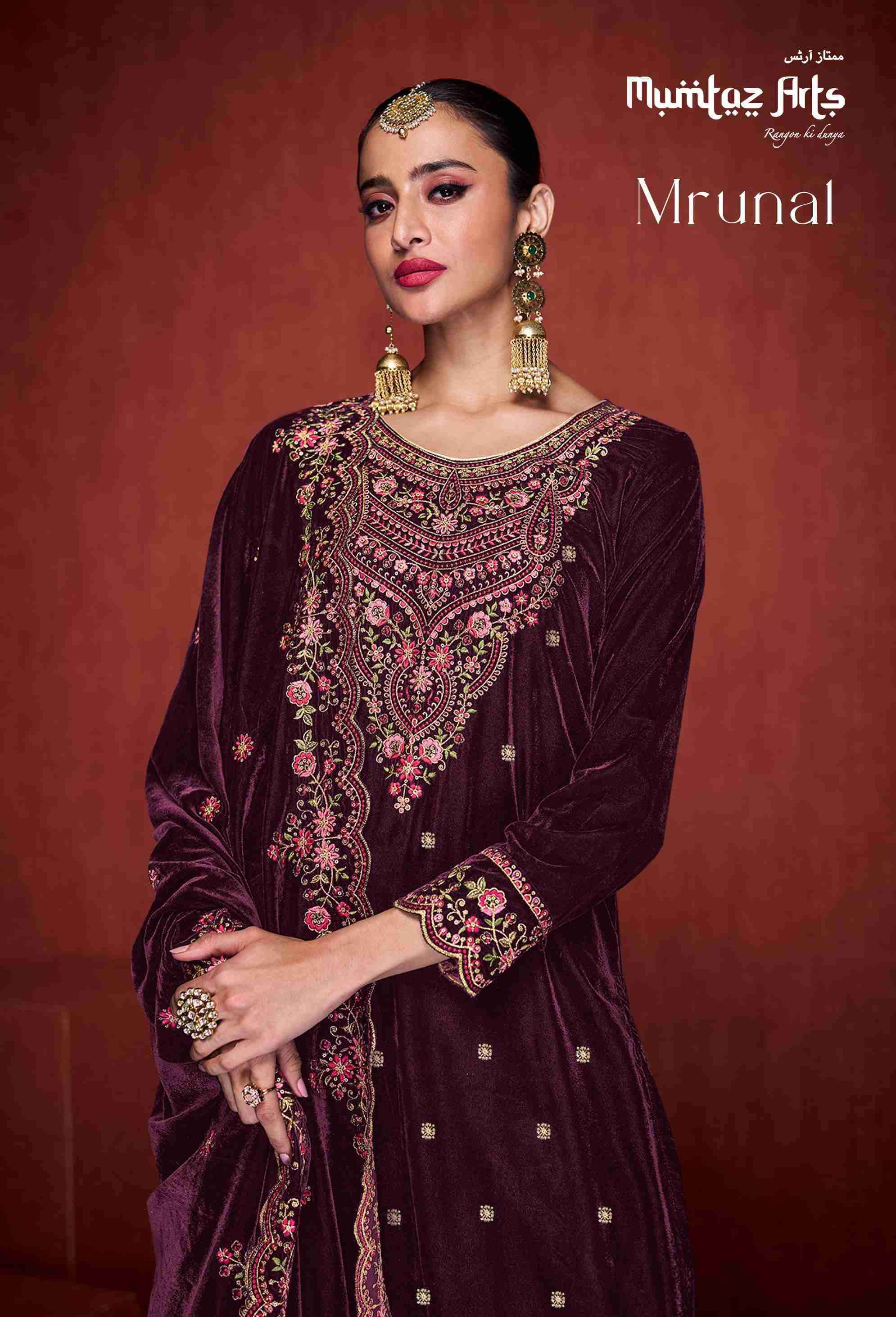 MRUNAL BY MUMTAZ ARTS 15001 TO 15004 SERIES VELVET HEAVY WORK WINTER WEAR DRESSES