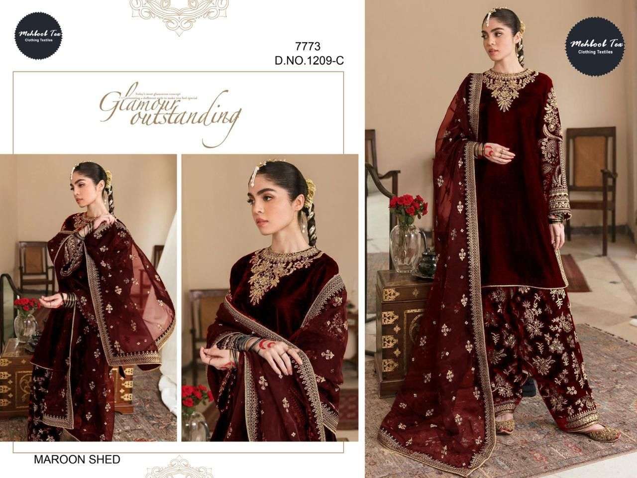 MT-1209 COLOURS BY MEHBOOB TEX VELVET EMBROIDERY WORK PAKISTANI WINTER DRESSES