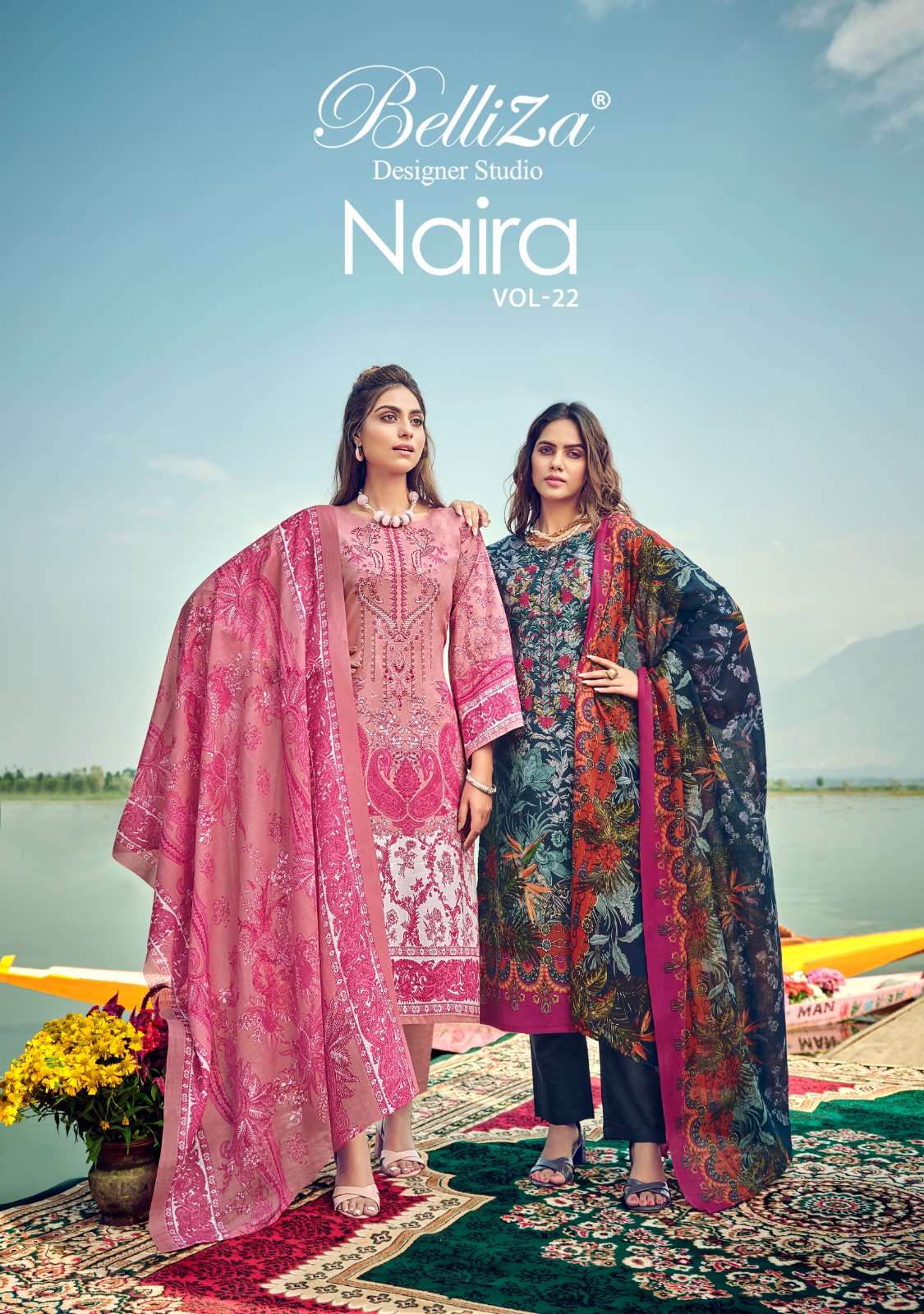 NAIRA VOL-22 BY BELLIZA 851-001 TO 851-008 SERIES COTTON PRINT EMBROIDERY WORK DRESSES