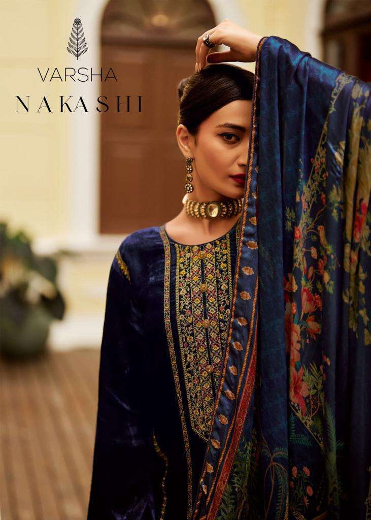 NAKASHI BY VARSHA 01 TO 06 SERIES VELVET EMBROIDERY WORK WINTER WEAR DRESSES