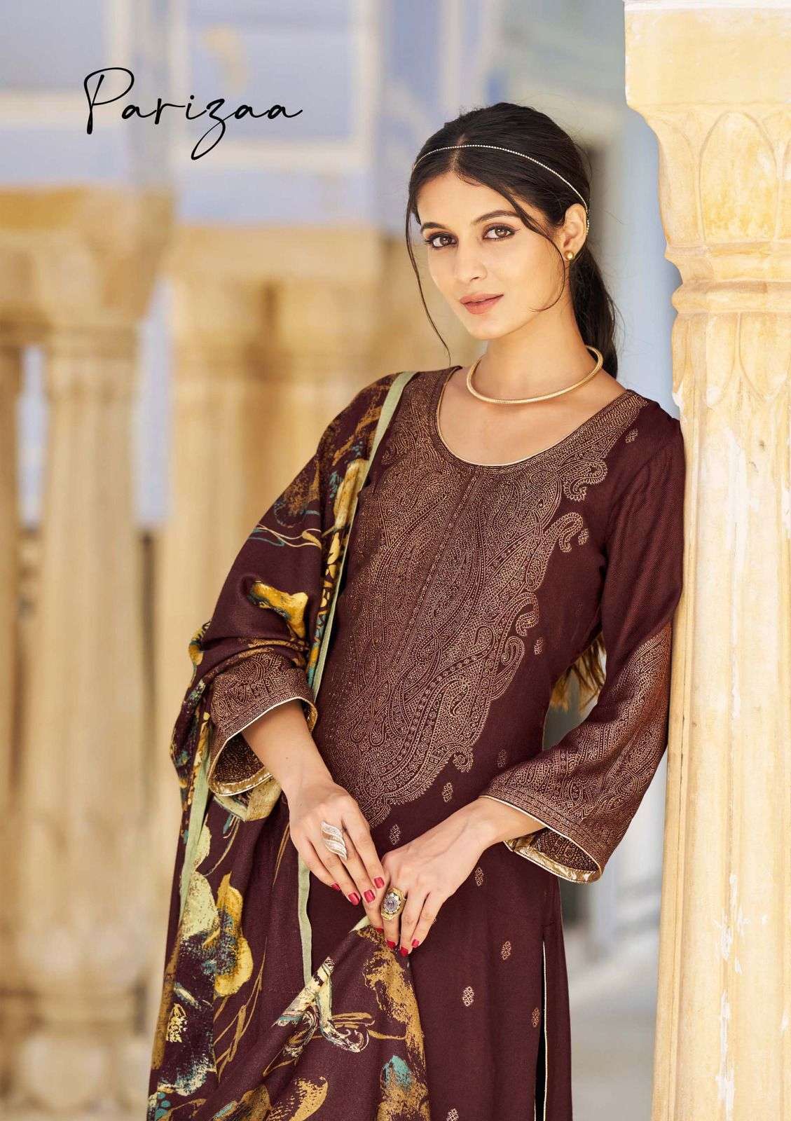 PARIZAA BY SARGAM 1123-A TO 1123-D SERIES WOOLEN PASHMINA WORK WINTER WEAR DRESSES