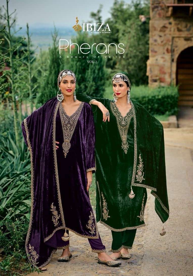 PHERANS VOL-2 BY IBIZA 10570 TO 10575 SERIES VISCOSE VELVET HEAVY WORK WINTER WEAR DRESSES