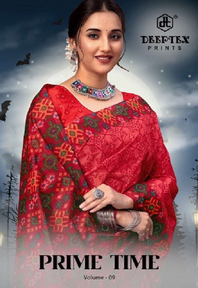 PRIME TIME VOL-9 BY DEEPTEX 9001 TO 9010 SERIES PURE COTTON PRINT CASUAL WEAR SAREES