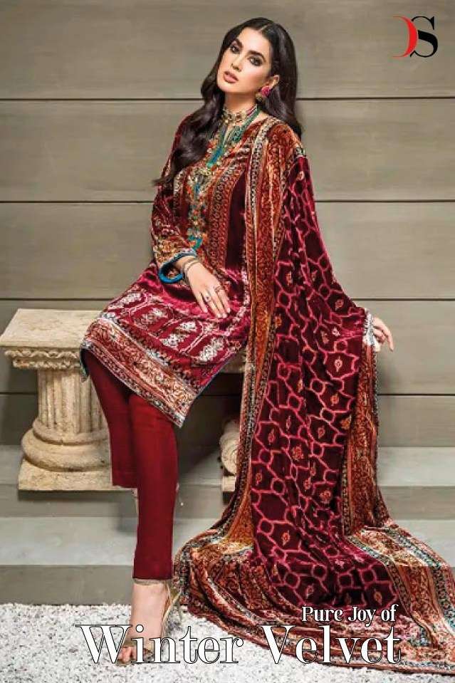 PURE JOY OF WINTER BY DEEPSY SUITS 1821 TO 1827 SERIES VELVET WORK PAKISTANI DRESSES