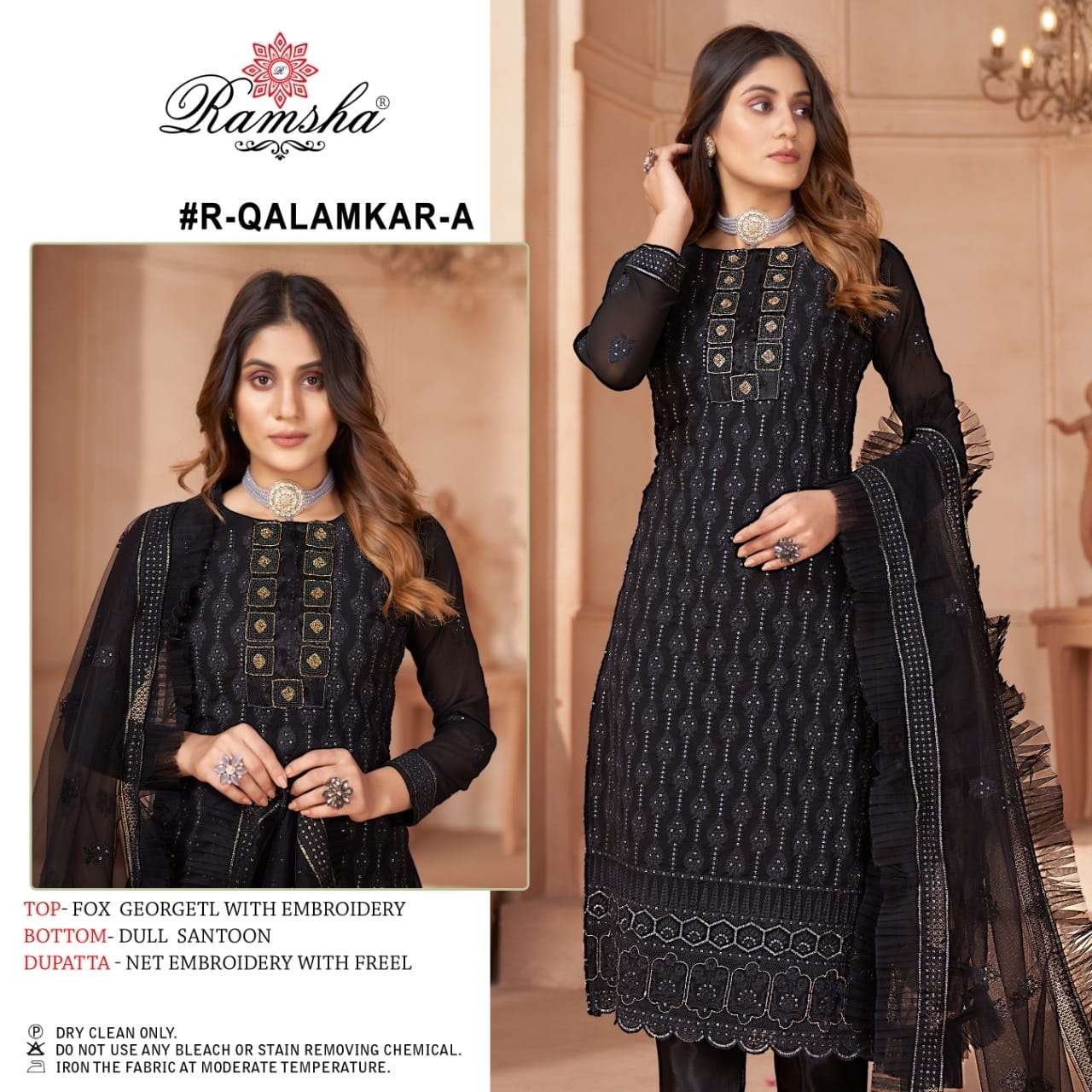 QALAMKAR NX BY RAMSHA GEORGETTE EMBROIDERY WORK PAKISTANI DRESSES