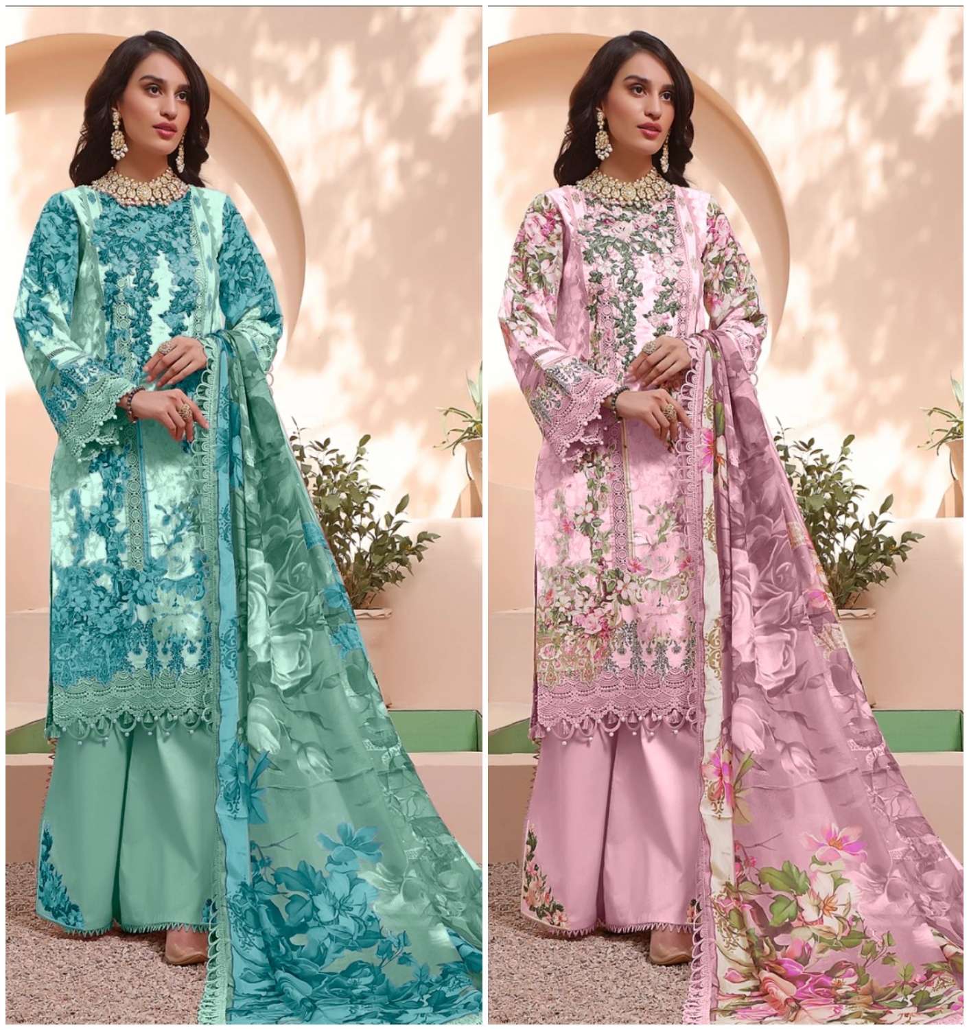 QUEENS COURT 418 & 419 HITS BY TAJ CREATION COTTON PRINT WORK PAKISTANI DRESSES