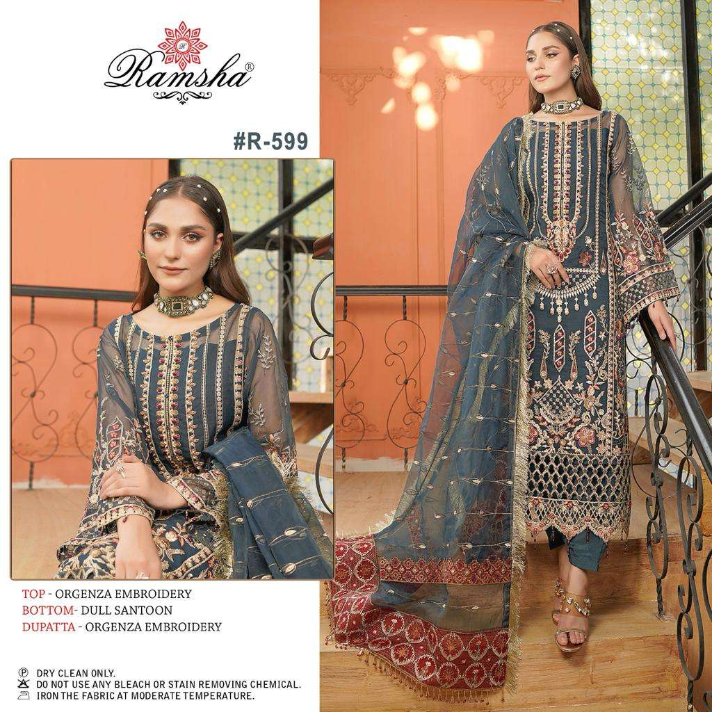 R-599 HIT DESIGN BY RAMSHA ORGANZA HEAVY EMBROIDERY WORK PAKISTANI DRESS