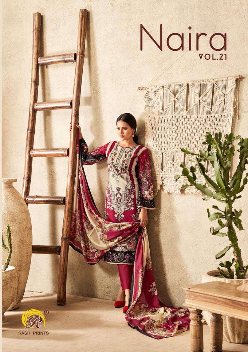 RAKHI NAIRA VOL-21 BY AQSAWHOLESALE 821-001 TO 821-008 SERIES COTTON PRINT WORK DRESSES