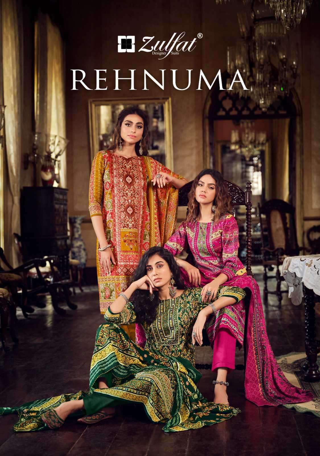 REHNUMA BY ZULFAT 521-001 TO 521-008 SERIES WOOL PASHMINA WORK WINTER WEAR DRESSES