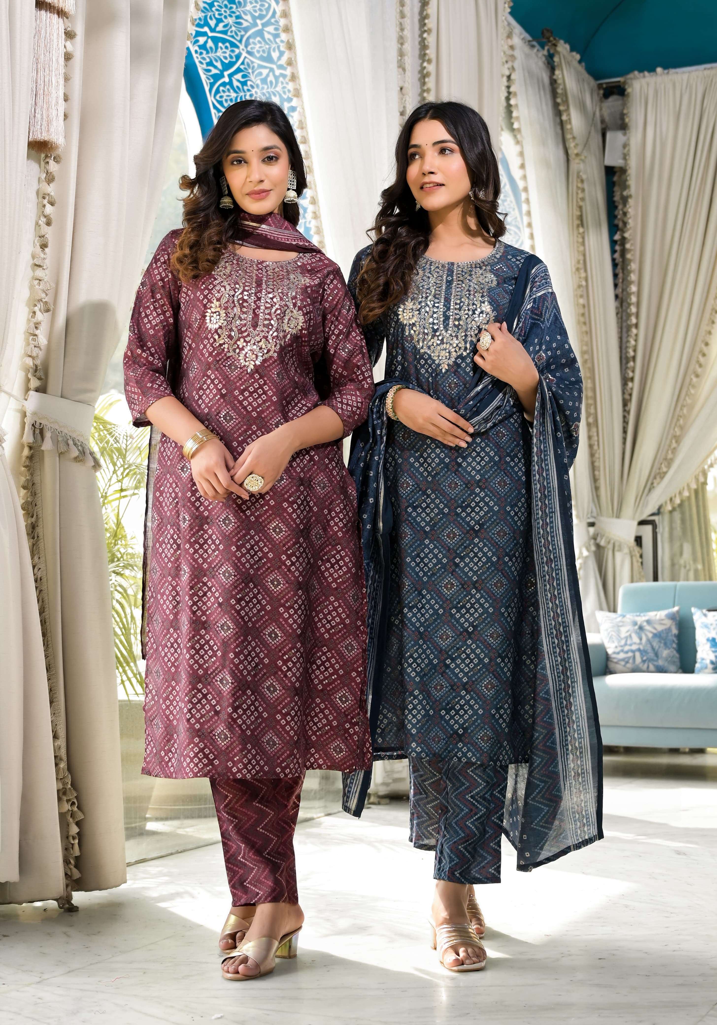 RICHA 4265 NX BY AQSAWHOLESALE MUSLIN SILK PRINT WORK READYMADE DRESSES