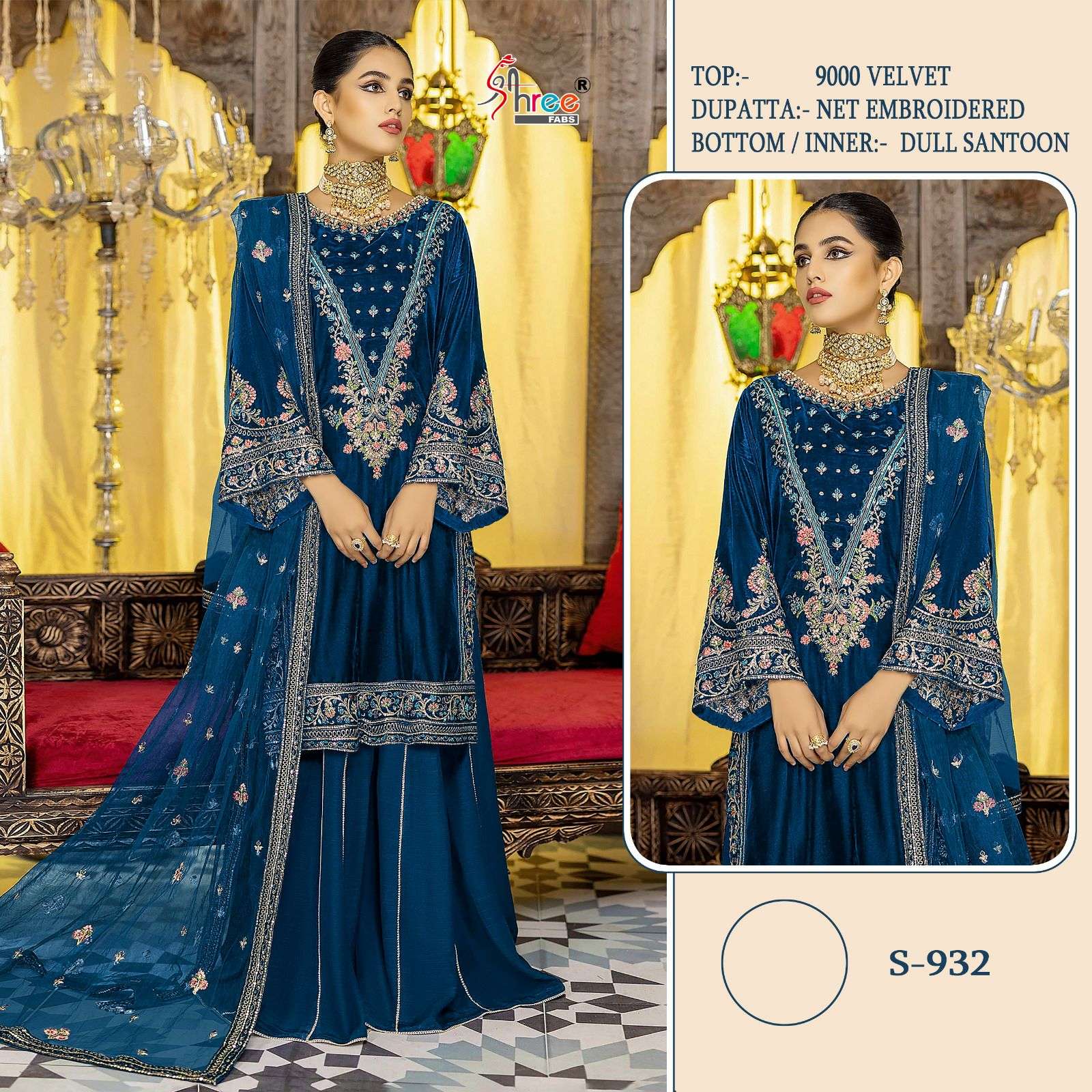 S-932 COLOURS BY SHREE FABS 932-A TO 932-D SERIES VELVET WORK PAKISTANI WINTER WEAR DRESSES