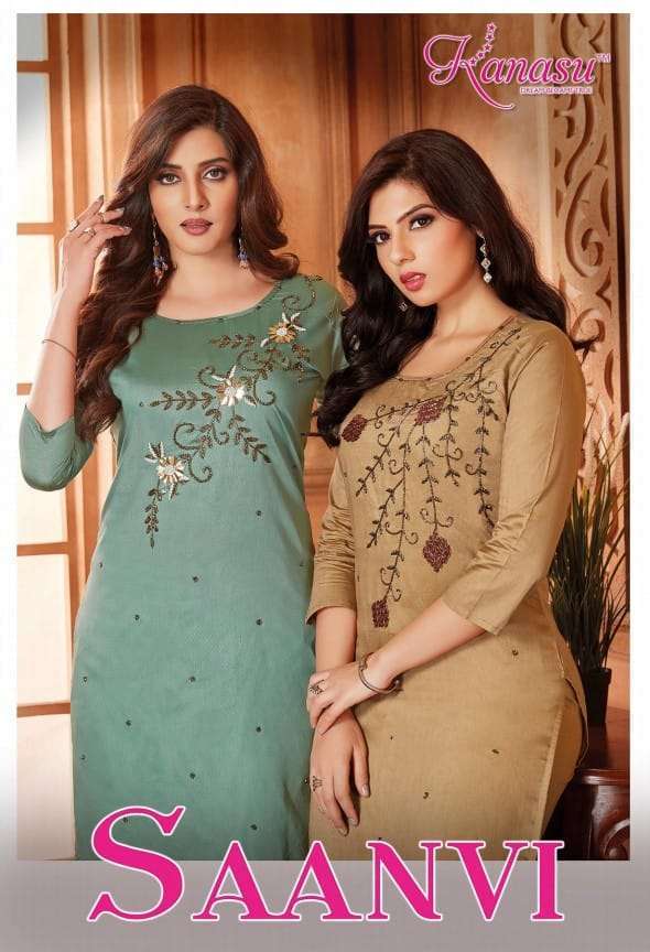 SAANVI BY KANASU 8301 TO 8308 SERIES SILK HAND WORK KURTI & PANTS