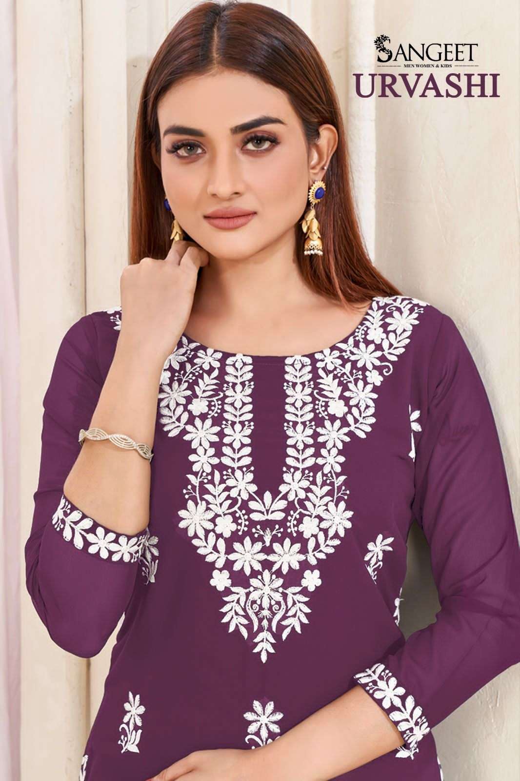 SANGEET URVASHI BY AQSAWHOLESALE 1001 TO 1010 SERIES GEORGETTE COTTON WORK KURTIS