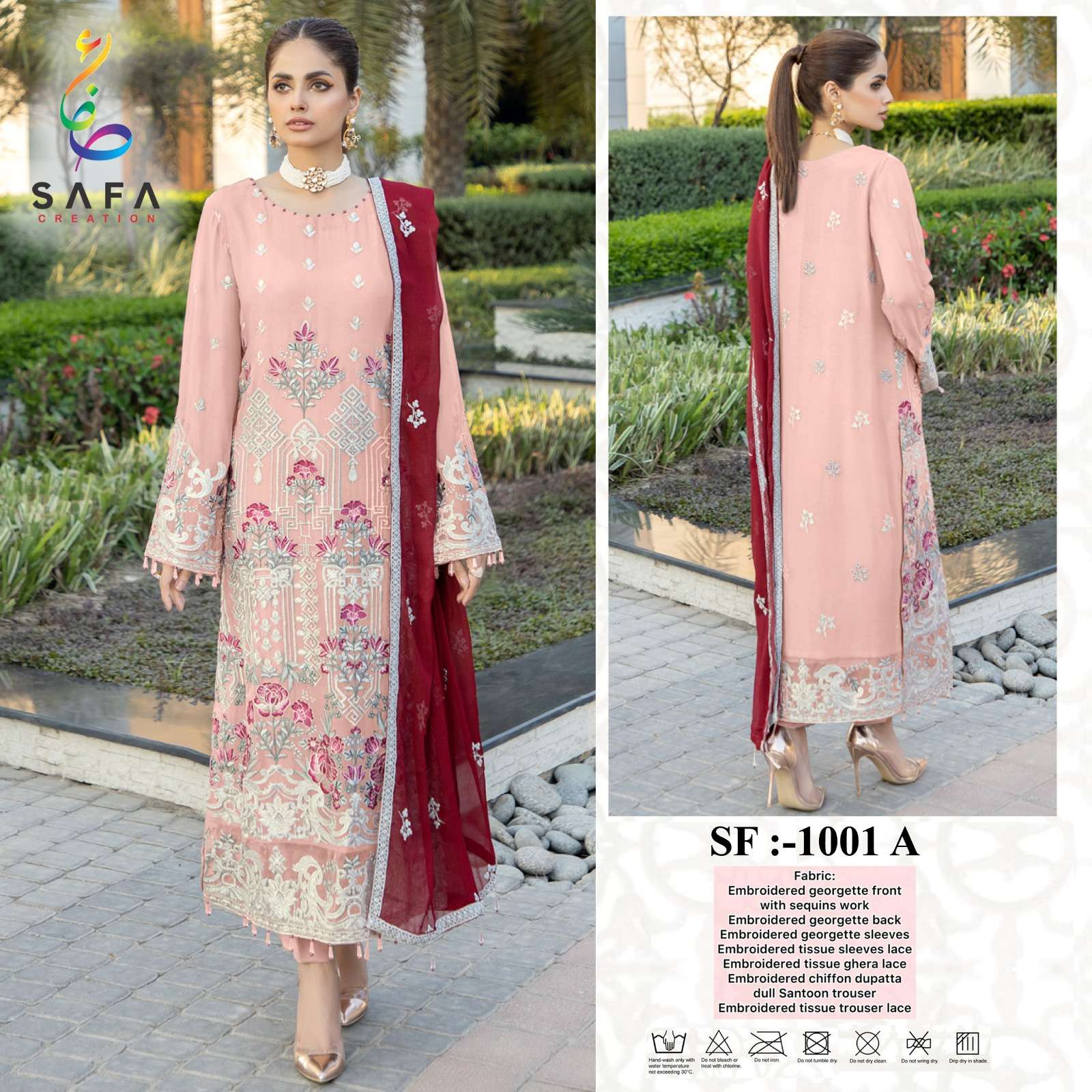 SF-1001 COLOURS BY SAFA CREATION 1001-A TO 1001-D SERIES GEORGETTE WORK PAKISTANI DRESSES