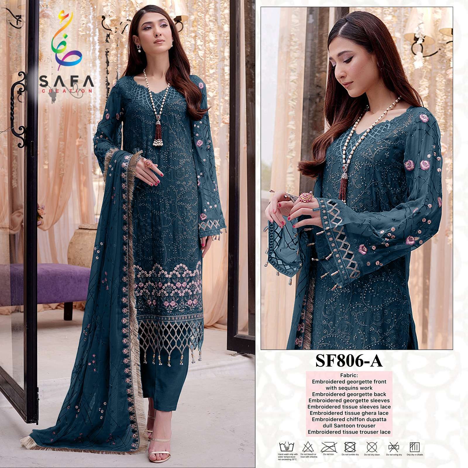 SF-806 COLOURS BY SAFA CREATION 806-A TO 806-D SERIES GEORGETTE WORK PAKISTANI DRESSES