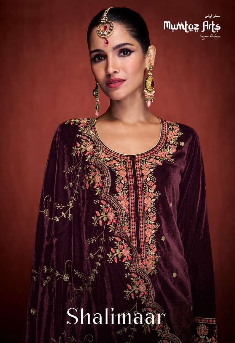 SHALIMAAR BY MUMTAZ ARTS 18001 TO 18004 SERIES VELVET EMBROIDERY WINTER WEAR DRESSES