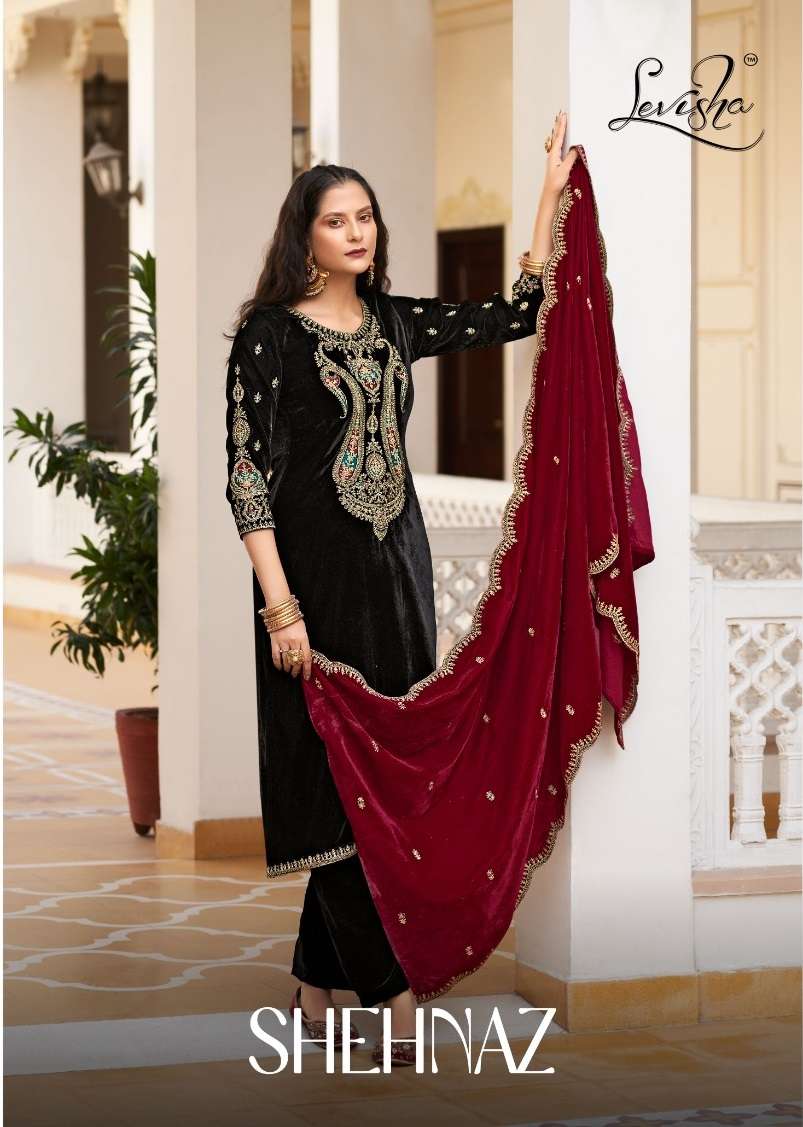 SHEHNAZ BY LEVISHA 3013 TO 3016 SERIES VELVET EMBROIDERY WINTER WEAR DRESSES