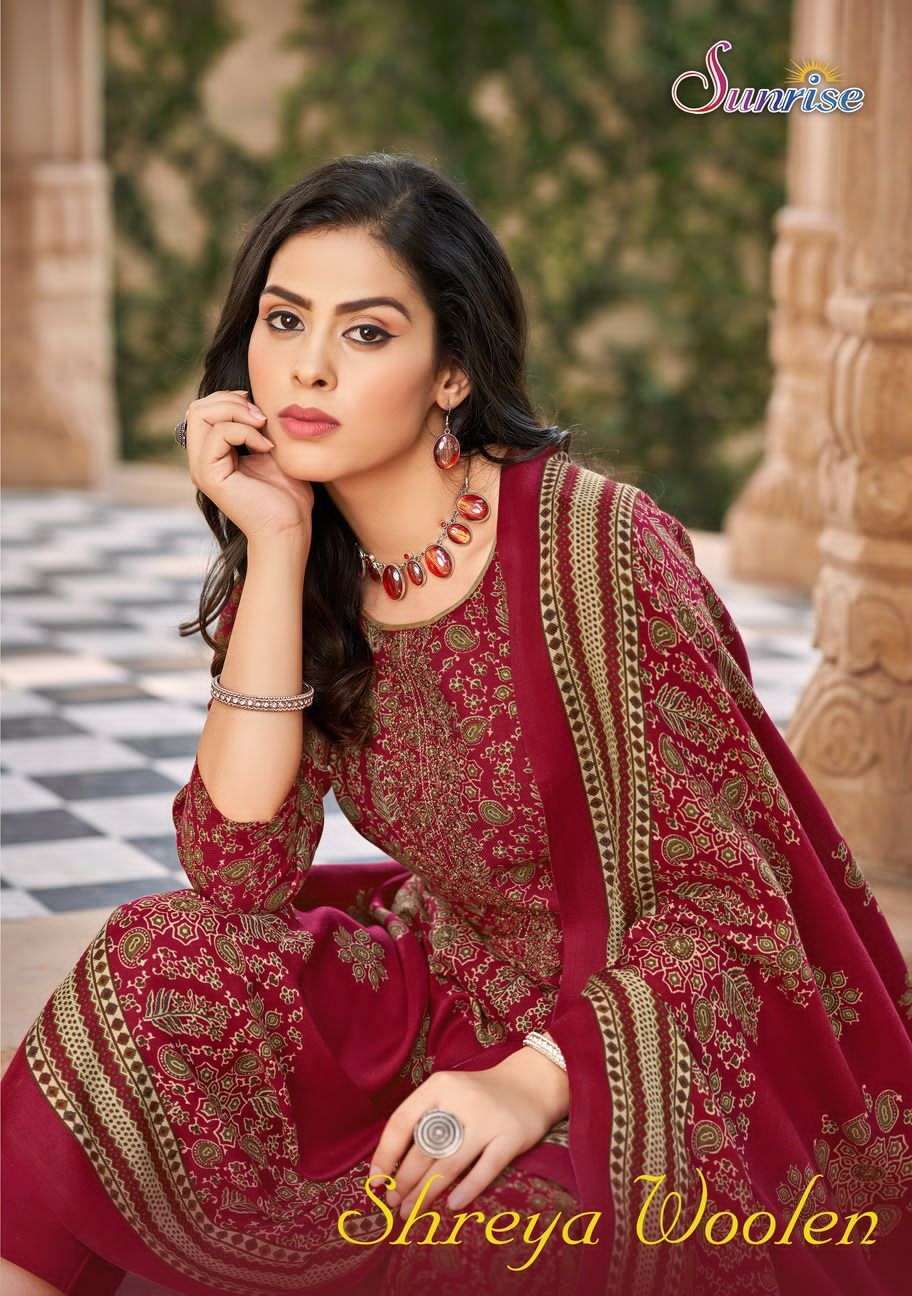 SHREYA WOOLEN BY SUNRISE 1001 TO 1008 SERIES PASHMINA WORK WINTER WEAR DRESSES